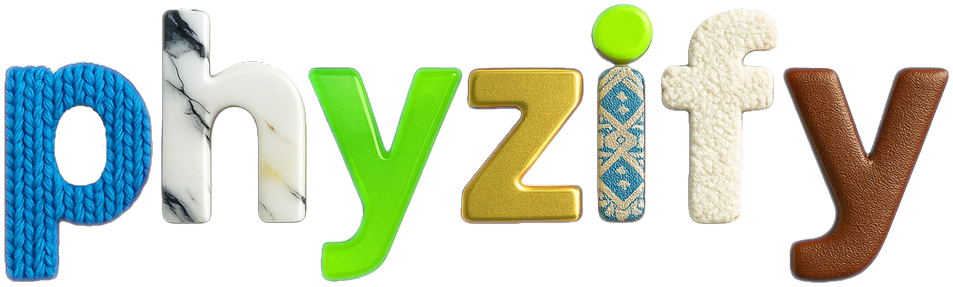 Phyzify — each letter made from a different physical material