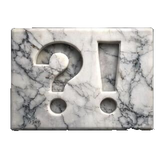 Marble question mark and exclamation point sculpture